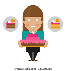Women character with cake