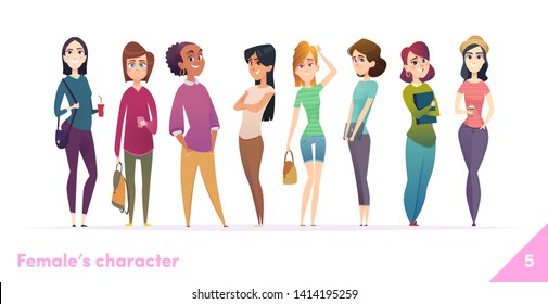 Women Character Design Collection Modern Cartoon Stock Vector (Royalty ...