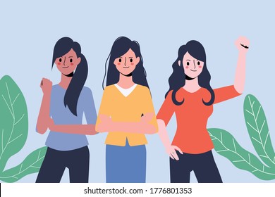 Women character fighting in protest.	Flat character design.