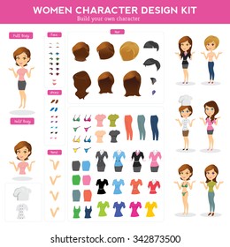 Women Character icons set Vector Illustration