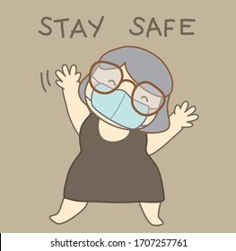 Women character protection from Covid-19,coronavirus,social distancing,wash your hands,stay home ,everything is gonna be OK.