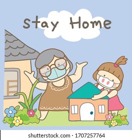 Women character protection from Covid-19,coronavirus,social distancing,wash your hands,stay home ,everything is gonna be OK.