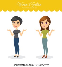 Women character set, Yung girls, Vector Illustration