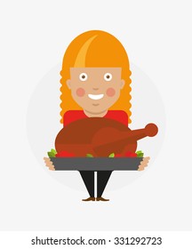 Women character with turkey
