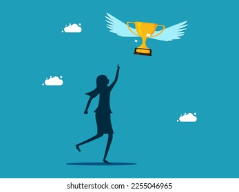 women chasing and catching the flying trophy. losing the championship. business concept 
