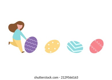 women chasing easter eggs in Easter day.