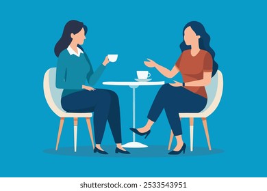 Women chatting over tea isolated flat vector illustration