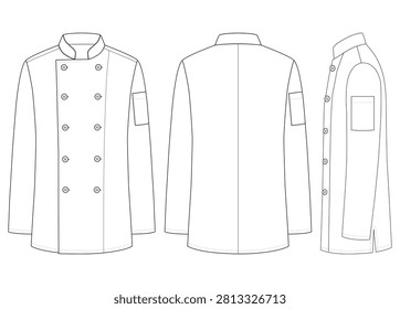 Women Chef Coat Technical Drawing Front Back and Side Views
