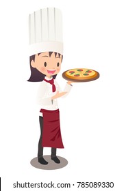 Women chef has pizza