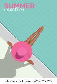 Women chilling on the pool float in the swimming pool, enjoy summer and relax. Vector illustration
