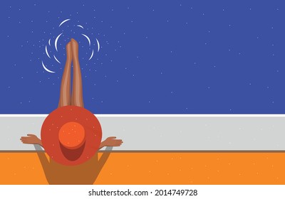 Women chilling on the pool float in the swimming pool, enjoy summer and relax. Vector illustration