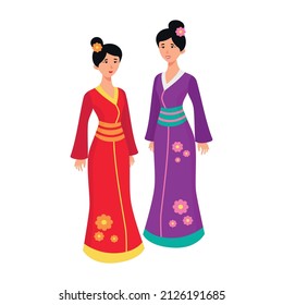 Women in Chinese festive folk clothes - Vector illustration