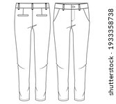 Women Chino Pant fashion flat sketch template. Girls Trousers Technical Fashion Illustration. Slim Fit. Slanted Pockets