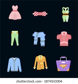 Women choosing and buying stylish clothes at clothing store or apparel boutique. Female customers purchasing trendy garments at shop. Fast fashion and mass market. Flat cartoon vector illustration.