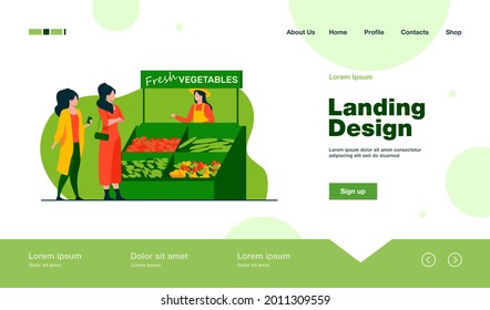 Women choosing fresh vegetables from farm. Farmer, eco, meal flat vector illustration. Healthy food and nutrition concept for banner, website design or landing web page