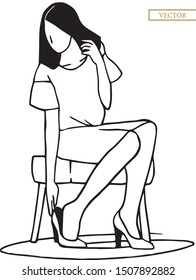 Women choosing high-heeled shoes. Simpli vector illustration. 