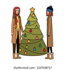 women with christmas tree avatar character