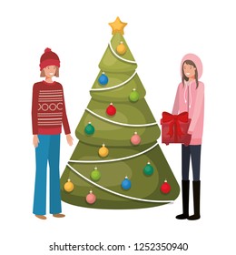 women with christmas tree and gift avatar