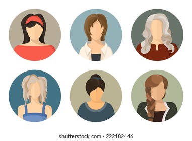 women circle avatar icon set 6 pieces