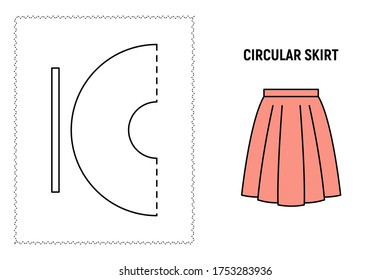 Women circular skirt pattern. Technical drawing for sewing. Vector illustration.