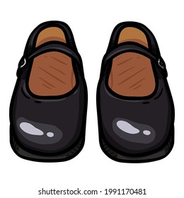 Women Clasp Shoes of Black Leather.