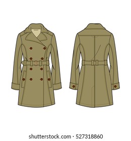 Women Classic Trench Coat Template Stock Vector (Royalty Free ...