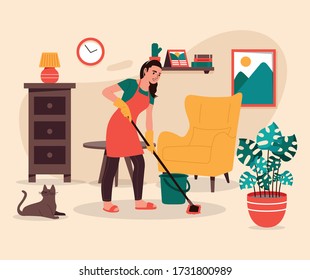 Women Cleaning House Vector Illustration Stock Vector (Royalty Free ...