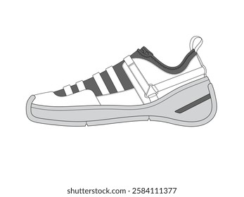 Women climbing shoes design technical flat sketch vector mockup template.