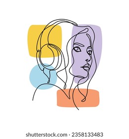 Women closeup Illustration Vector. Women line art vector for wall decoration printing template