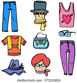 Women clothes and accessories of doodles