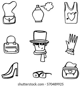 Women clothes and accessories of doodles vector art