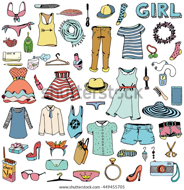 Women Clothes Accessories Hand Drawn Doodle Stock Vector (Royalty Free ...