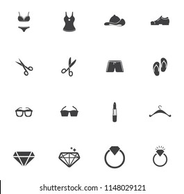 Women clothes and accessories. Universal fashion icon set for web and mobile UI, fashion basic UI elements set