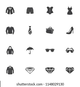 Women clothes and accessories. Universal fashion icon set for web and mobile UI, fashion basic UI elements set