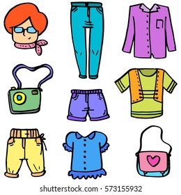 Women clothes bag of doodles vector illustration