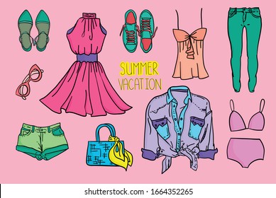 Women Clothes Collection. Vector Sketch Illustration.