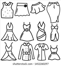 Women clothes, hand drawn doodle style vector illustration