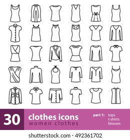 women clothes icons - tops, t-shirts, blouses