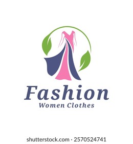 Women Clothes with leaf logo design vector illustration. Women Fashion logo concept template