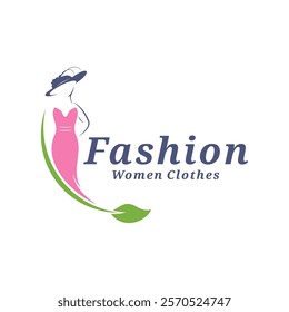 Women Clothes with leaf logo design vector illustration. Women Fashion logo concept template