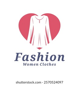 Women Clothes with love logo design vector illustration. Women Fashion logo concept template