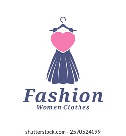 Women Clothes with love logo design vector illustration. Women Fashion logo concept template