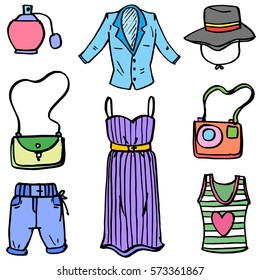 Women clothes set of doodles vector art