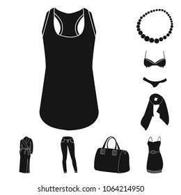 Women Clothing black icons in set collection for design.Clothing Varieties and Accessories vector symbol stock web illustration.