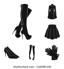 Women Clothing black icons in set collection for design.Clothing Varieties and Accessories vector symbol stock web illustration.