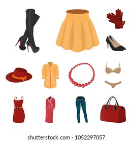 Women Clothing cartoon icons in set collection for design.Clothing Varieties and Accessories vector symbol stock web illustration.