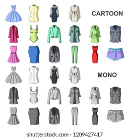Women Clothing cartoon icons in set collection for design.Clothing Varieties and Accessories vector symbol stock web illustration.