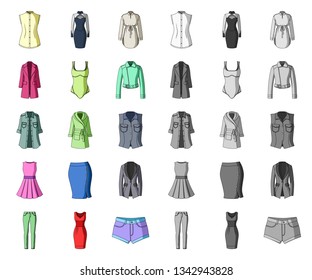 Women Clothing cartoon,mono icons in set collection for design.Clothing Varieties and Accessories vector symbol stock web illustration.