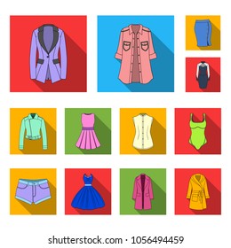 Women Clothing flat icons in set collection for design.Clothing Varieties and Accessories vector symbol stock web illustration.
