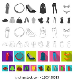 Women Clothing flat icons in set collection for design.Clothing Varieties and Accessories vector symbol stock web illustration.
